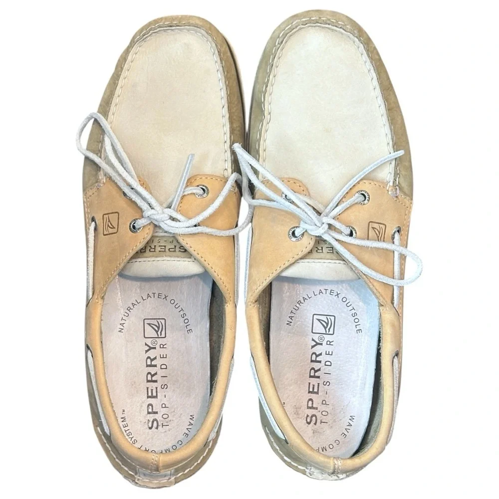 Sperry Top-Sider A/O 2-Eye Colorblock Boat Shoes Cream/Dusty Olive/Tan Men’s 12